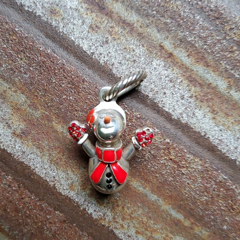 New Brighton Jewelry Dangle Charm Happy Snowman Red & Silver Winter Gifting